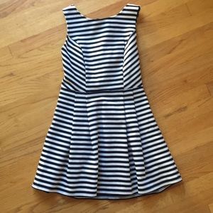 Navy blue and white striped sleeveless dress